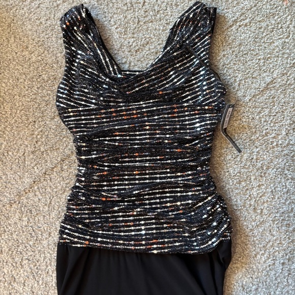 R&M Richards Metallic A-Line Gown Drape Neck Sleeveless Dress NEW Sz 6 Black - Picture 6 of 9